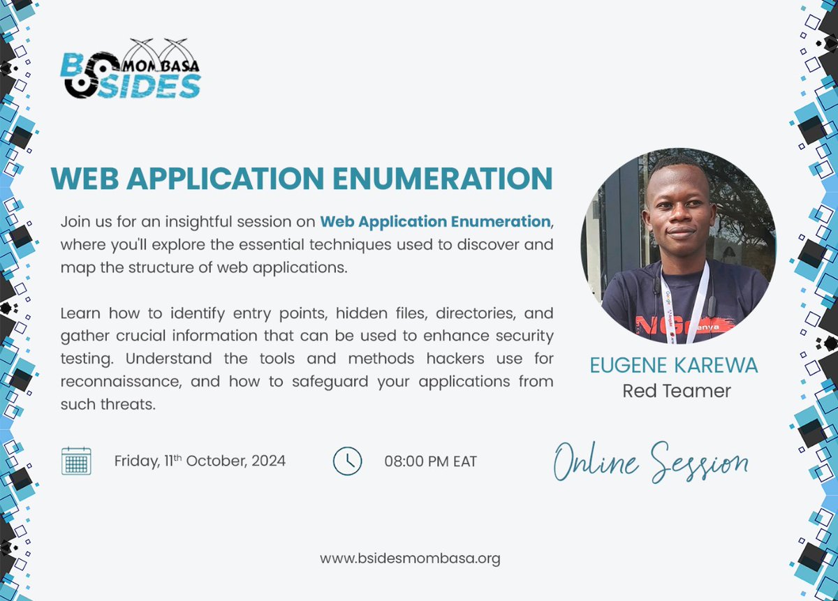 Join us for a Web Application Enumeration Session this Friday, October 11th, from 7 PM to 9 PM! 

Dive into the world of web security and learn essential techniques. Don't miss out on this opportunity to enhance your skills! 

👉 RSVP [ forms.gle/S8MpwMLTQPz9ST… ]

#WebSecurity
