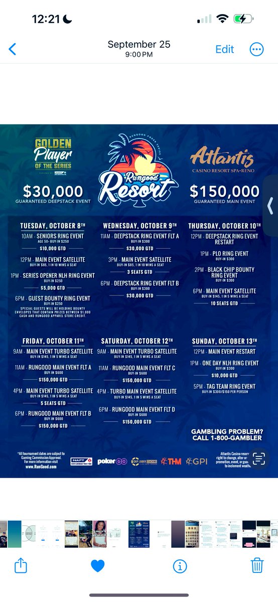 LuckyJadeJules's tweet photo. Been in @AtlantisReno @PokerAtlantis for the @RGPokerSeries for less than 24 hours - ended up HU with my new friend Joey in the opening event and although we didn’t win the 💍, I got some glorious @PokerStarsUSA NAPT Gold Pass 🎫 points, was treated to a meal 🍤 by @tkarn421 , offered a hug 🤗 from @Stapes and was awarded a kiss 💋 from @JamieKerstetter so - I ask you, who really IS the big winner tonight?! 🙋🏼‍♀️🥇🥰 #TeamRunGood