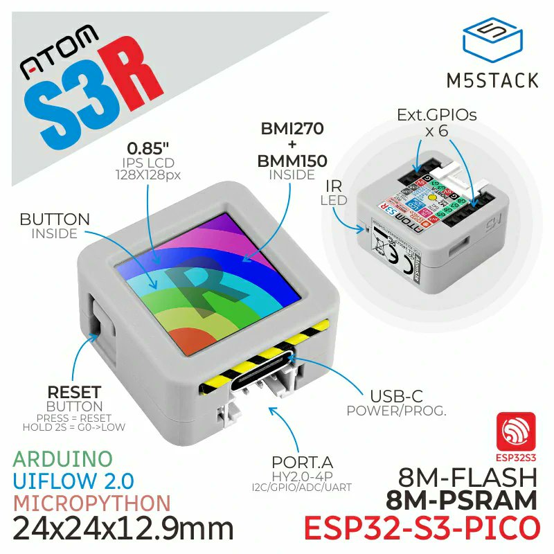 openelabio's tweet image. 🚀 Discover the power of the M5Stack ATOMS3R!  With seamless integration and advanced features, it&apos;s a must-have tool for your IoT and automation needs.  
  
#M5Stack #ATOMS3R #SmartHardware #IoT #TechInnovation