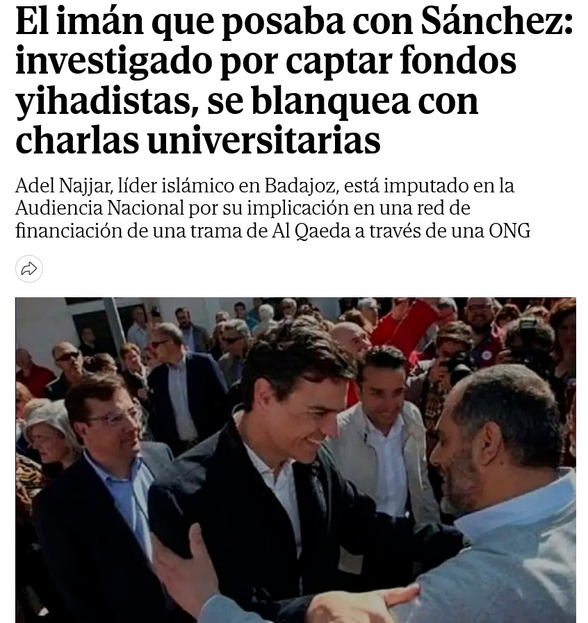 Murgis_'s tweet photo. A @NunezFeijoo lo acusaban de narco por posar con uno. ¿Cómo llamamos a @sanchezcastejon por posar con un yihadista? https://t.co/MZPQdVrRZt