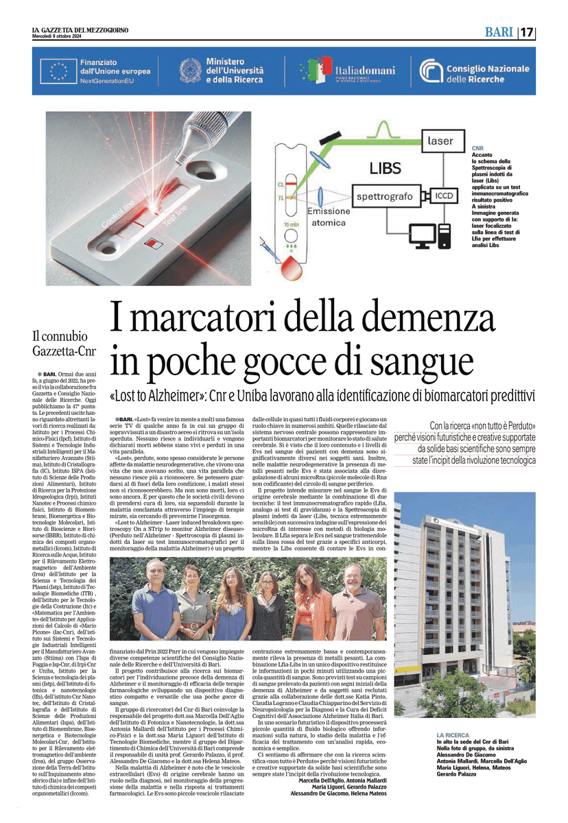 CNR-IPCF (@cnripcf) on Twitter photo Su <a href="/LaGazzettaWeb/">La Gazzetta del Mezzogiorno</a> di oggi si parla di #IPCF e delle ricerche, finanziate con fondi #PNRR, della collega Antonella Mallardi della Sede di #Bari in collaborazione con <a href="/CNR_IFN/">CNR - IFN</a> (sede di Bari) e il dipartimento di chimica <a href="/unibait/">Uniba.it Aldo Moro</a> nel campo della diagnosi precoce dell'#Alzheimer. Su <a href="/LaGazzettaWeb/">La Gazzetta del Mezzogiorno</a> di oggi si parla di #IPCF e delle ricerche, finanziate con fondi #PNRR, della collega Antonella Mallardi della Sede di #Bari in collaborazione con <a href="/CNR_IFN/">CNR - IFN</a> (sede di Bari) e il dipartimento di chimica <a href="/unibait/">Uniba.it Aldo Moro</a> nel campo della diagnosi precoce dell'#Alzheimer.