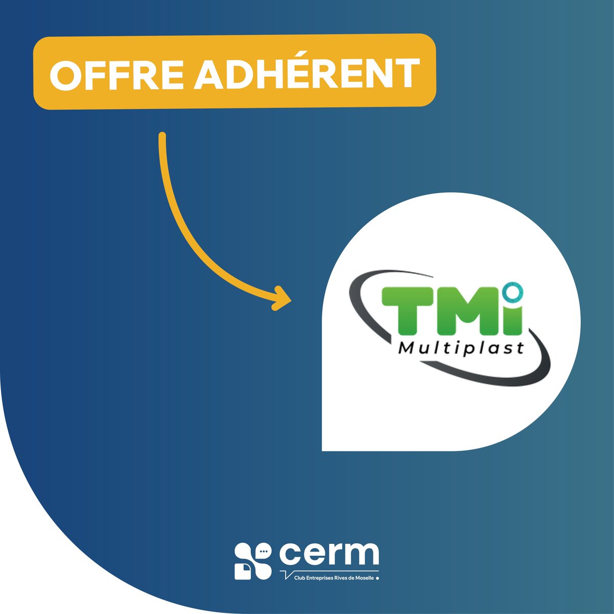 🎁 [Les offres de nos adhérents] 🎁

Nous sommes ravis d'annoncer que notre adhérent TMI multiplast propose une remise de -10% sur devis pour l'installations.

Pour plus d'informations 👉 buff.ly/4ex8E3b

Offre réservé à nos adhérents ✨

#CERM #TMIMultiplast