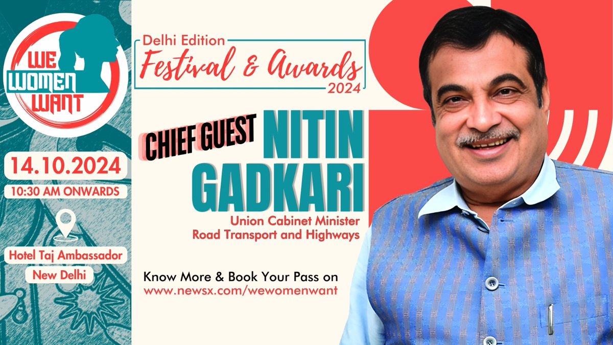 NewsX and #WeWomenWant look forward to hosting Shri. Nitin Gadkari, Union Cabinet Minister, at the Delhi Edition of its 2024 Festival &amp; Awards. Join us for a day-long celebration of womanhood! 

<a href="/nitin_gadkari/">Nitin Gadkari</a> 

Know More &amp; Book Your Passes on 
newsx.com/we-women-want/