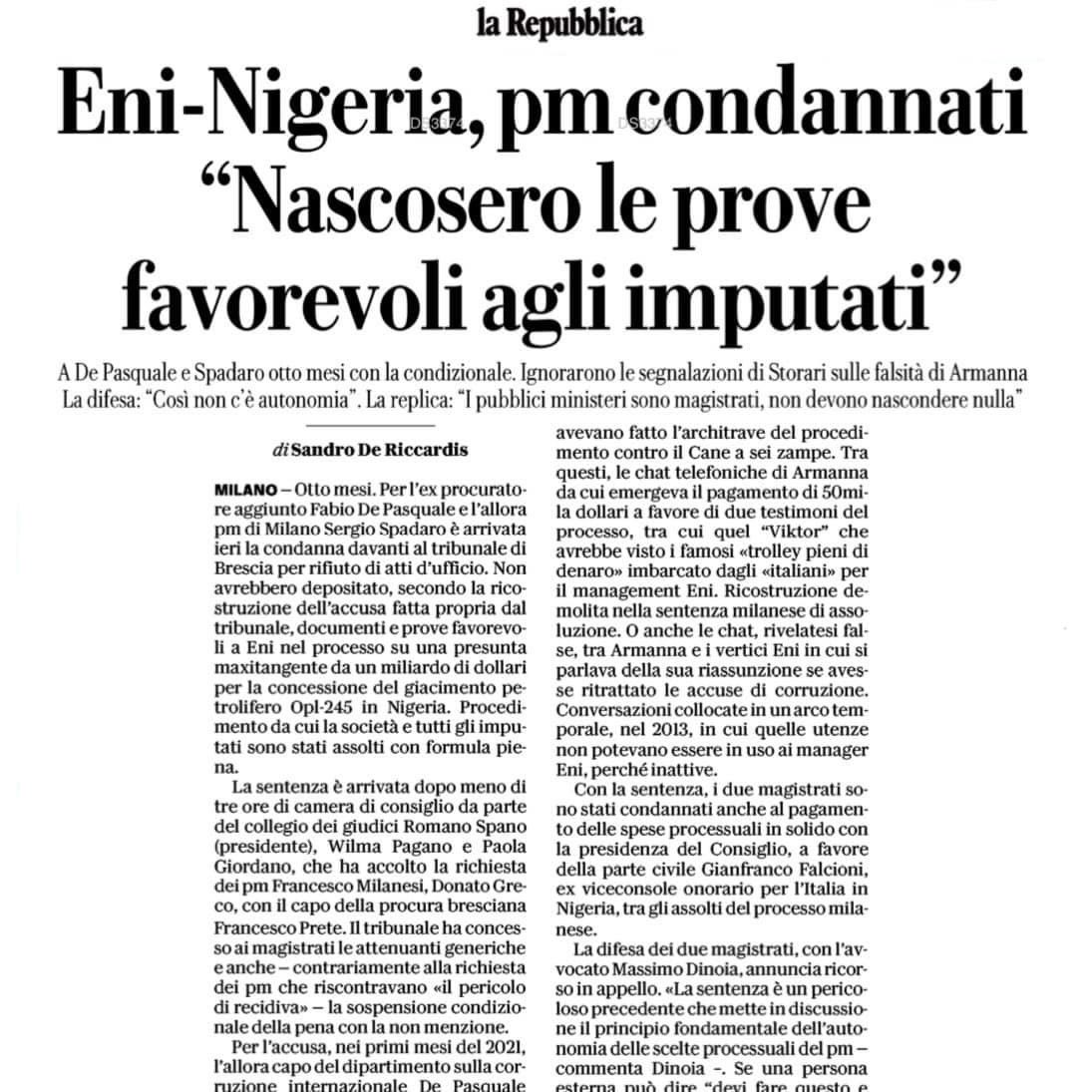 Mala giustizia. Una cosa davvero folle. Dove due pubblici ministeri misero a rischio un orgoglio italiano chiamato ENI nascondendo delle prove favorevoli agli imputati.

Perché? Solo per avere regione?…

🦎