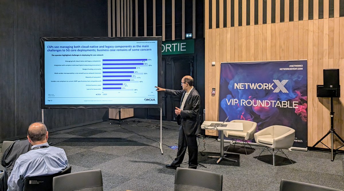 A great start to day 2 of <a href="/networkx_event/">Network X</a> #NetworkX with <a href="/RobertoKompany/">Roberto Kompany</a> delivering a detailed brief on #5G core evolution and the challenges of cloud native core deployments... #MobileNetwork #CloudComputing #eMBB #URLLC #mMTC #IoT #NetworkOptimisation