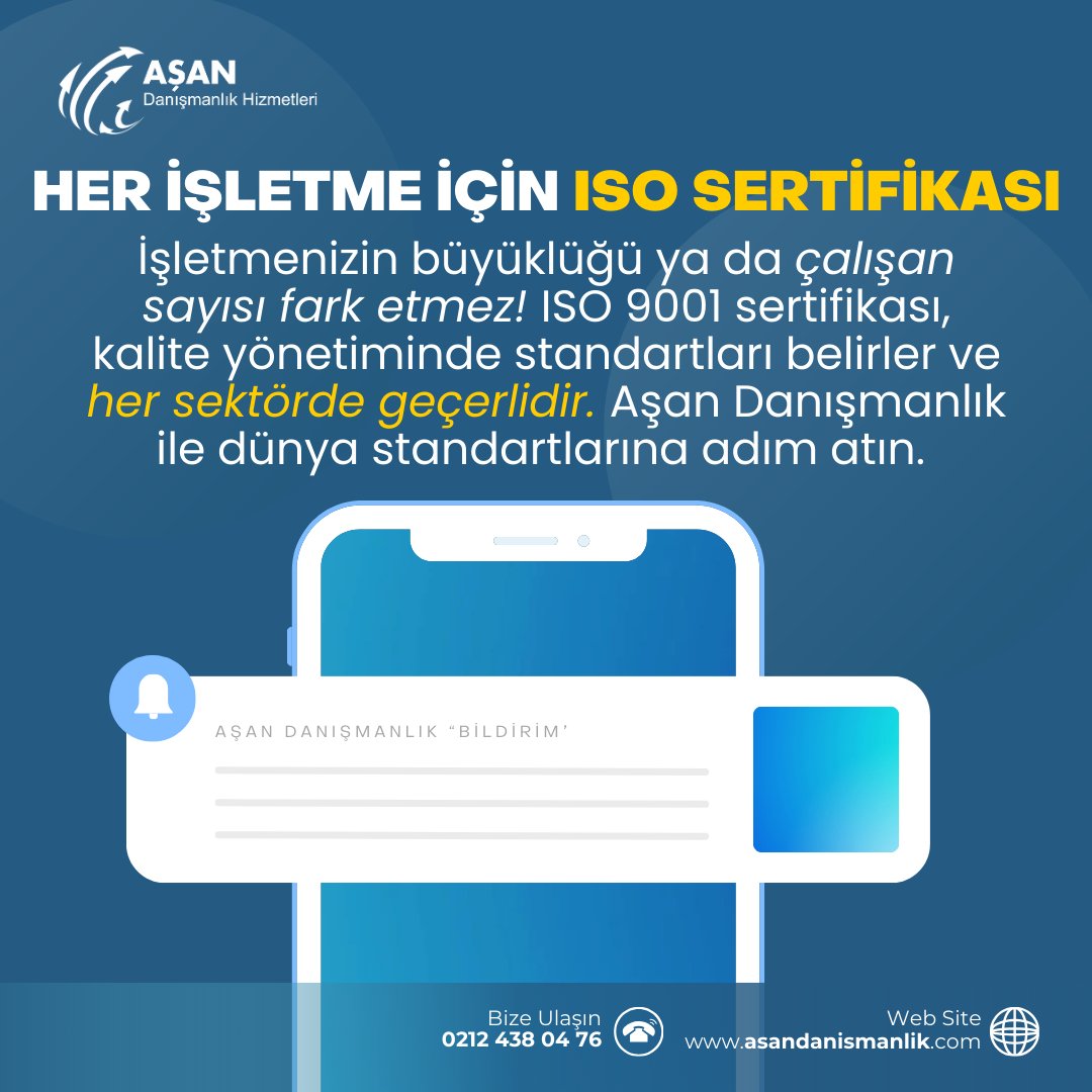 🏢 Her İşletme İçin ISO 9001 Sertifikası!

İşletmenizin büyüklüğü ya da çalışan sayısı fark etmez! 💼 ISO 9001 sertifikası, kalite yönetiminde standartları belirler ve her sektörde geçerlidir. Aşan Danışmanlık ile dünya standartlarına adım atın. 🌍
🌏 asandanismanlik.com