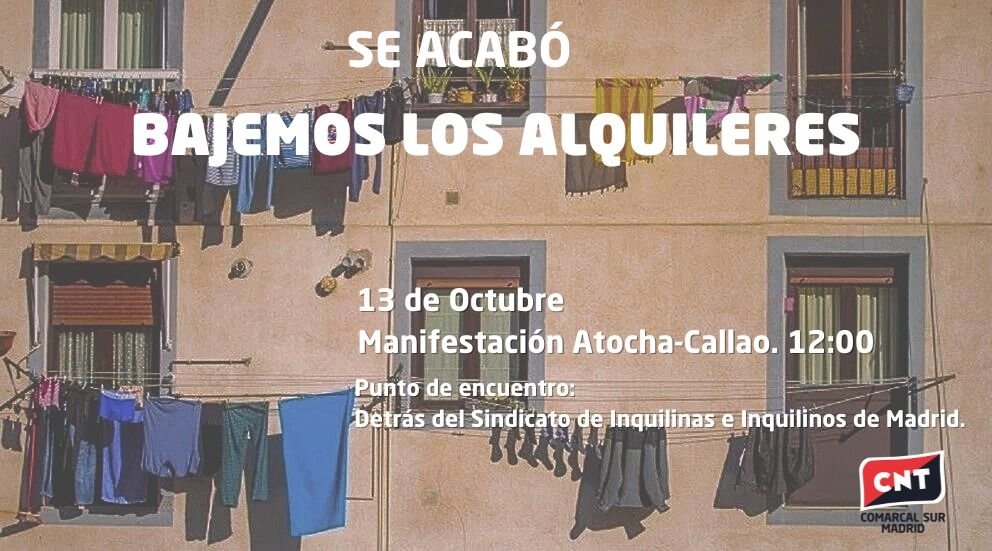 SE ACABÓ

Este domingo 13 trece acudiremos a la manifestación de Atocha a Callao

Estamos hartas de mantener a rentistas y fondos buitre. Por nuestra dignidad

🔥 Punto de encuentro: detrás del <a href="/InquilinatoMad/">Sindicato de Inquilinas e Inquilinos de Madrid</a>