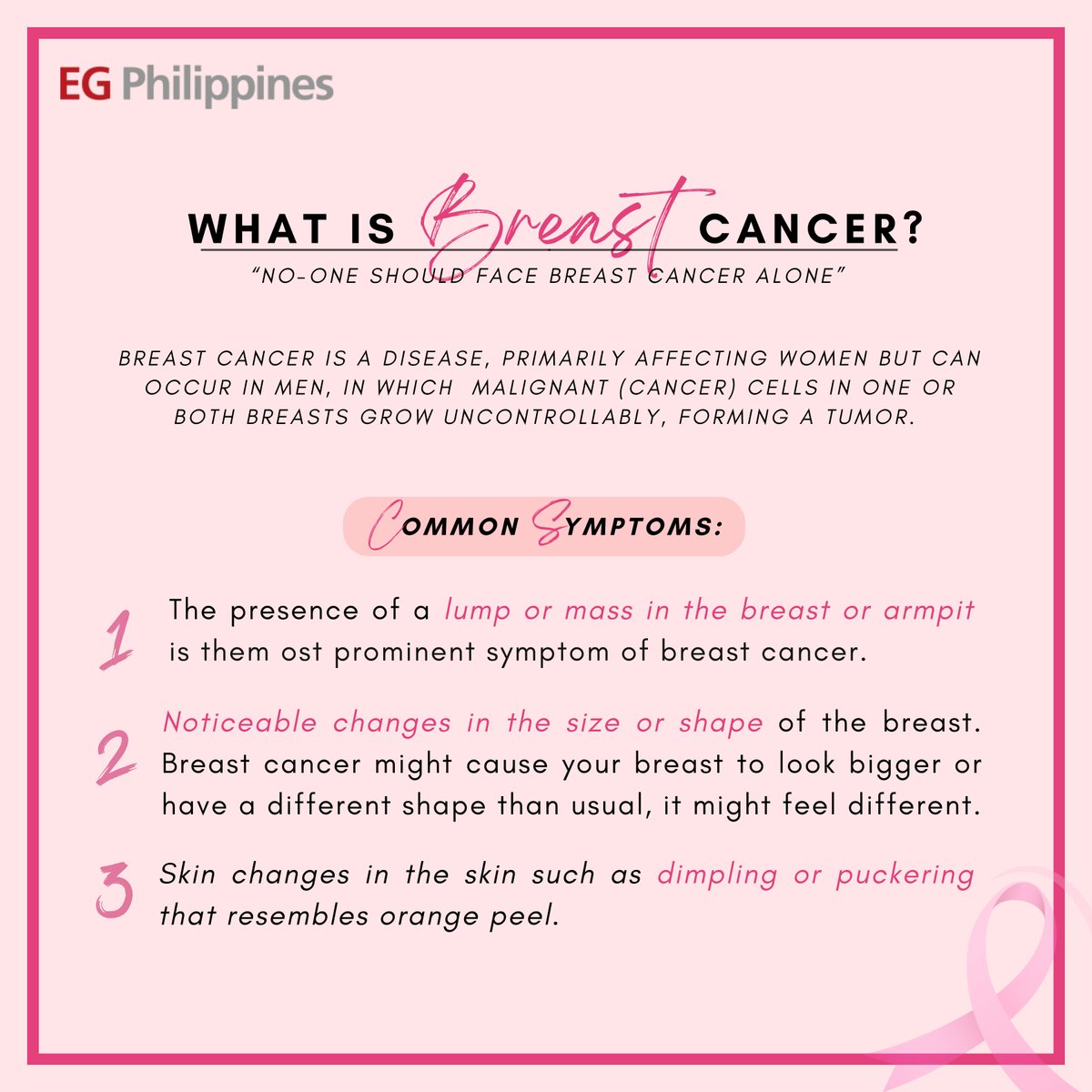 E_GuardianPH's tweet photo. October is National Breast Cancer Awareness Month, and as we celebrate and spread support to those who are bravely facing this disease, it is important to know more about this. By being equipped with the right knowledge, we can further extend our hand to those who are in need. https://t.co/ndnxQZadZh