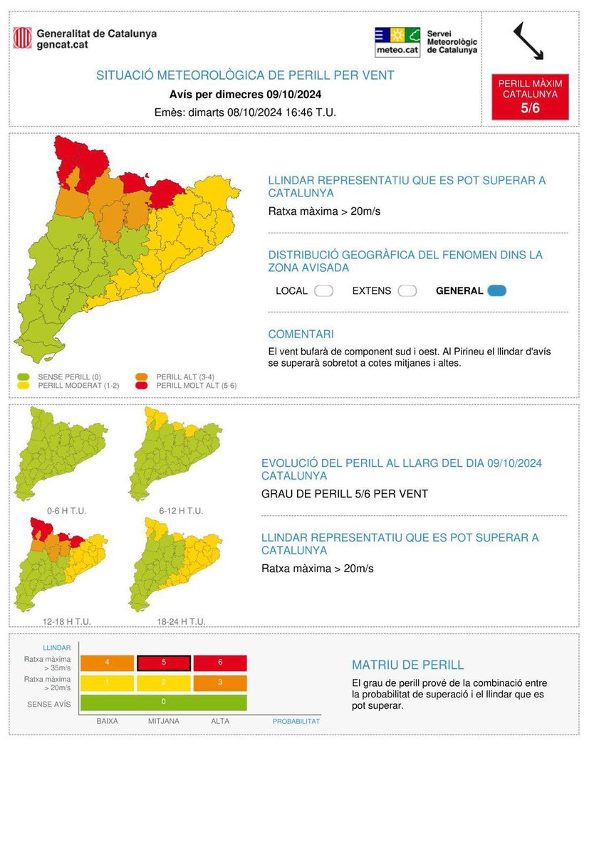 🔴A T E N C I Ó

📌S’ha activat el Pla Ventcat davant la previsió de fort vent durant les pròximes hores💨

⚠️El Ripollès està en alerta de perill MOLT GREU de les 12h a les 18 d'avui dimecres

👉Preneu totes les precaucions possibles i limiteu al màxim les activitats de muntanya