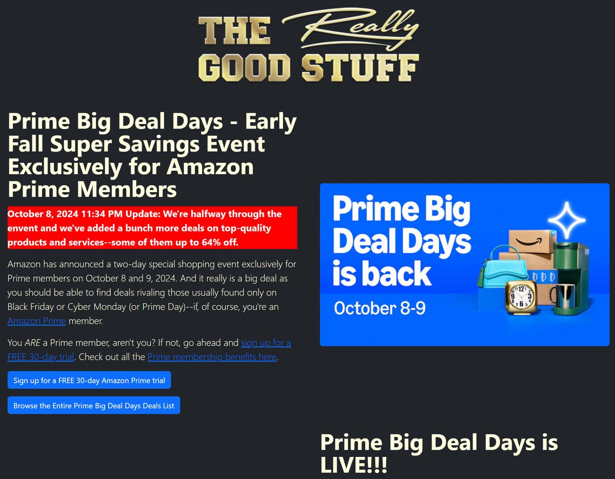 BillGrogg's tweet photo. We're halfway through the Prime Big Deal Days event and there are still tons of great deals on high-quality products and services from top brands. Check the ones I've uncovered for you at https://t.co/UKup8SFzCd #PrimeBigDealDays #TheReallyGoodStuff https://t.co/4N1TVJ3kAu