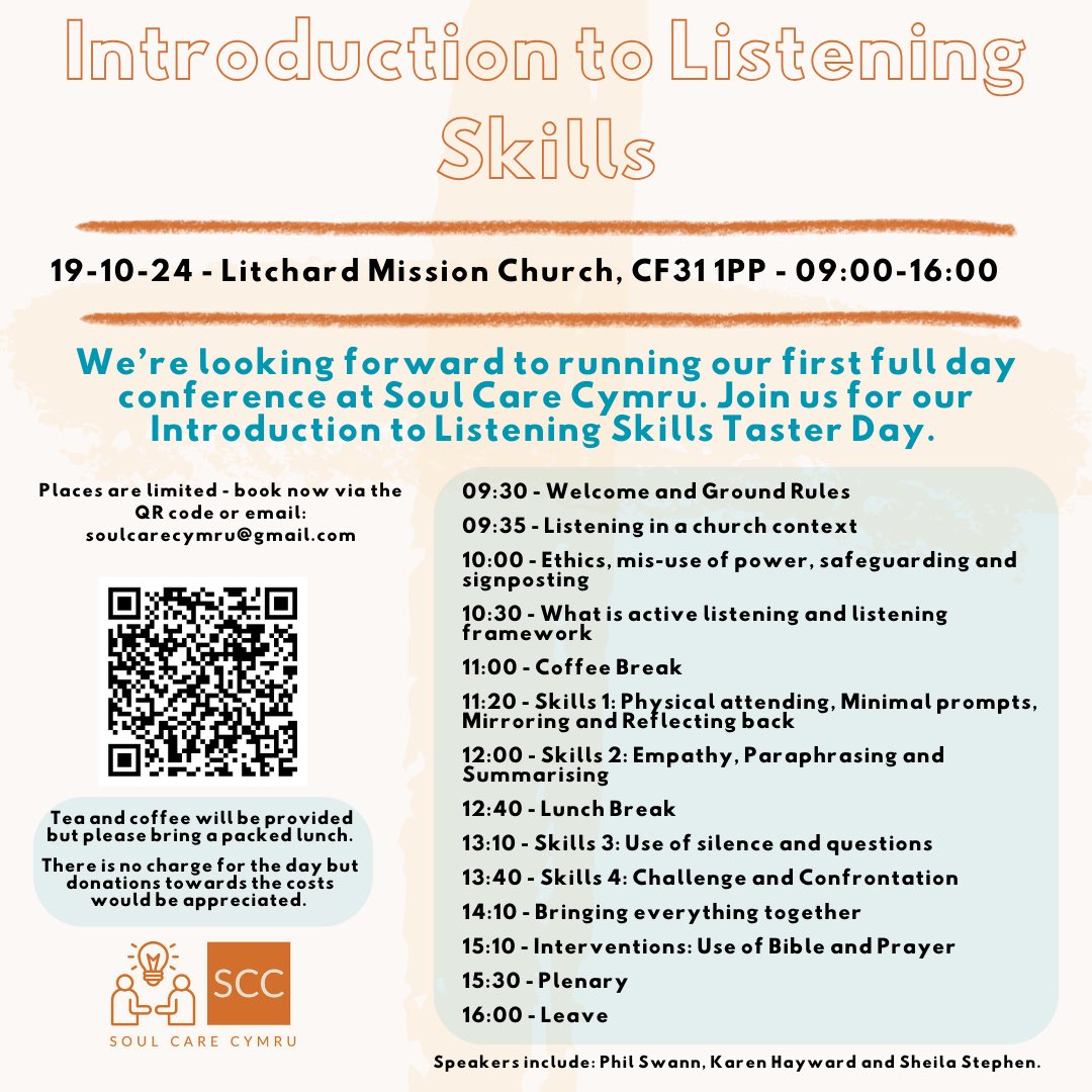 SoulCareCymru's tweet photo. 10 DAYS until our Listening Skills Taster Day! Spaces are limited so make sure you book your spot now! The day is open to ANYONE!
Contact soulcarecymru@gmail.com for more info. https://t.co/5dmcnXVa5Z