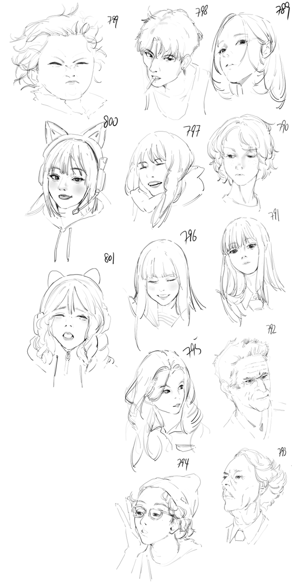 今日で800超えたので最近の顔練、あとで消す～ 