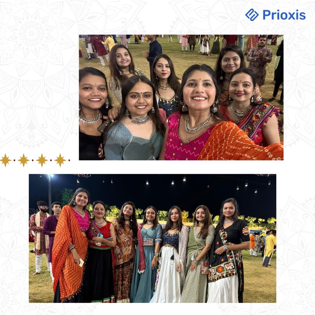 PrioxisTechno's tweet photo. Festive vibes, vibrant colors, and non-stop fun!   Our Navratri celebration was filled with Garba, laughter, and great company.   It was a perfect day of togetherness and joy as we embraced the season's spirit! ✨ #navratri #garba #festiva #श्रीरामनिवास #असीमशक्ति https://t.co/xjtaDoLHeG