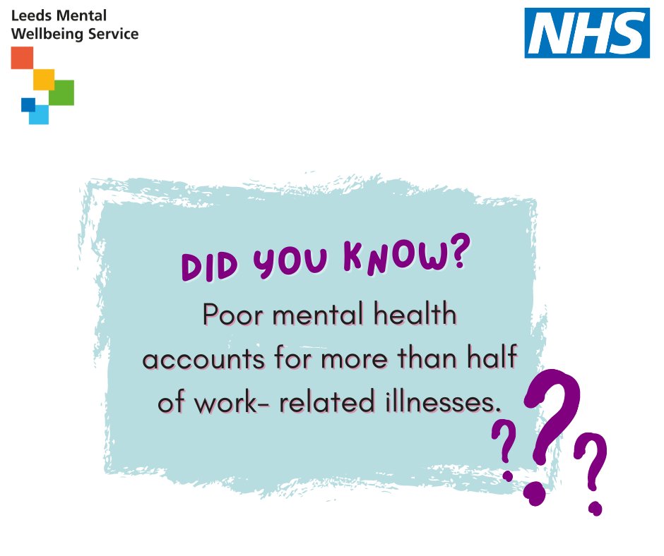Leeds Mental Wellbeing Service (LMWS) (@lmws_nhs) on Twitter photo Poor mental health is responsible for over 50% of work-related illnesses. Remember to check in on your mental health regularly!
Employment advice is available for everyone receiving support with us at Leeds Mental Wellbeing Service.
leedscommunityhealthcare.nhs.uk/our-services-a…
#WorldMentalHealthDay Poor mental health is responsible for over 50% of work-related illnesses. Remember to check in on your mental health regularly!
Employment advice is available for everyone receiving support with us at Leeds Mental Wellbeing Service.
leedscommunityhealthcare.nhs.uk/our-services-a…
#WorldMentalHealthDay