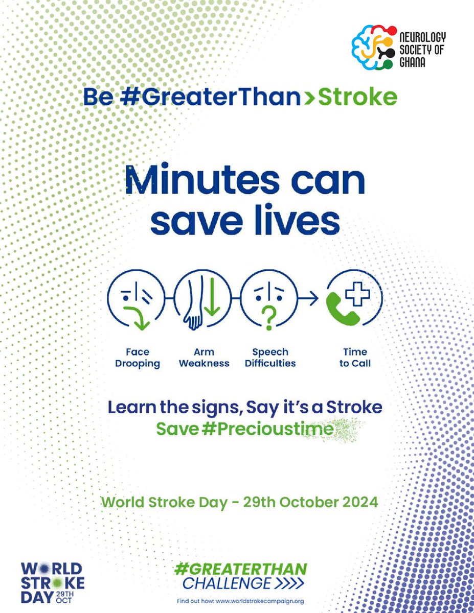Is it a stroke? If it looks like one, it may be! Act FAST!

#GetActive #BeGreaterThanStroke #GreaterThan&gt;Stroke 
#GreaterThanStroke
#Stroke #strokeprevention #nsg #neurologysocietyghana
