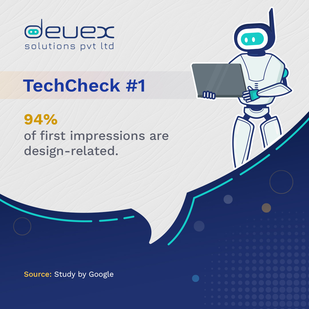 DeuexSolutions's tweet image. TechCheck #1: Did you know that 94% of first impressions are influenced by design? In today&apos;s digital-first world, the look and feel of your website or app can make or break a customer&apos;s experience. Let’s make sure your first impression counts!  #WebDesignMatters #UserExperience
