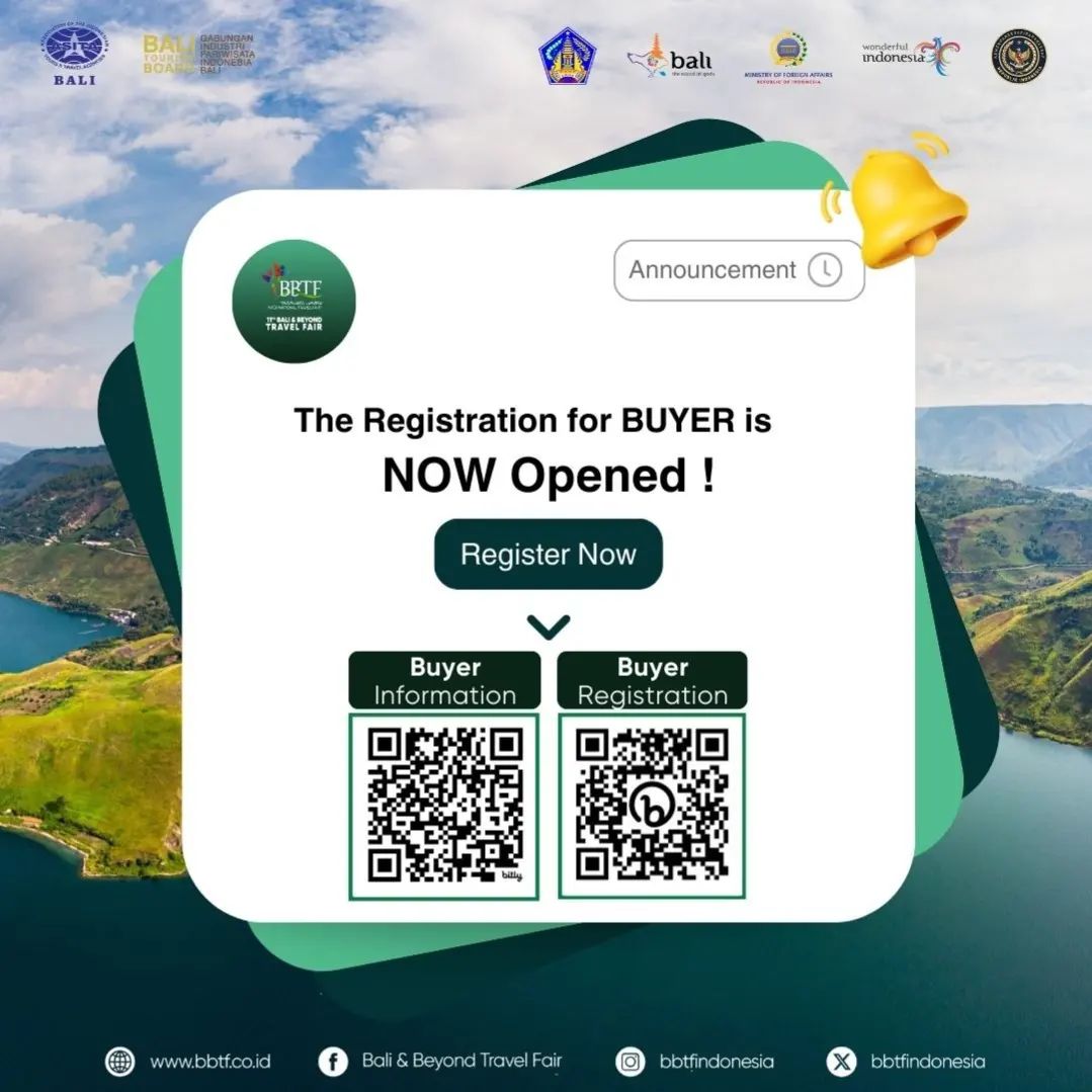 BBTFIndonesia's tweet photo. Bali &amp; Beyond Travel Fair (BBTF) committee proudly announce the 11th BBTF 2025 registration for BUYER is NOW open.

BBTF has long reliable experiences and a highly reputable entity to invite buyers from numerous countries around the world to meet the exhibitors from Indonesia. https://t.co/a4LN4isSux