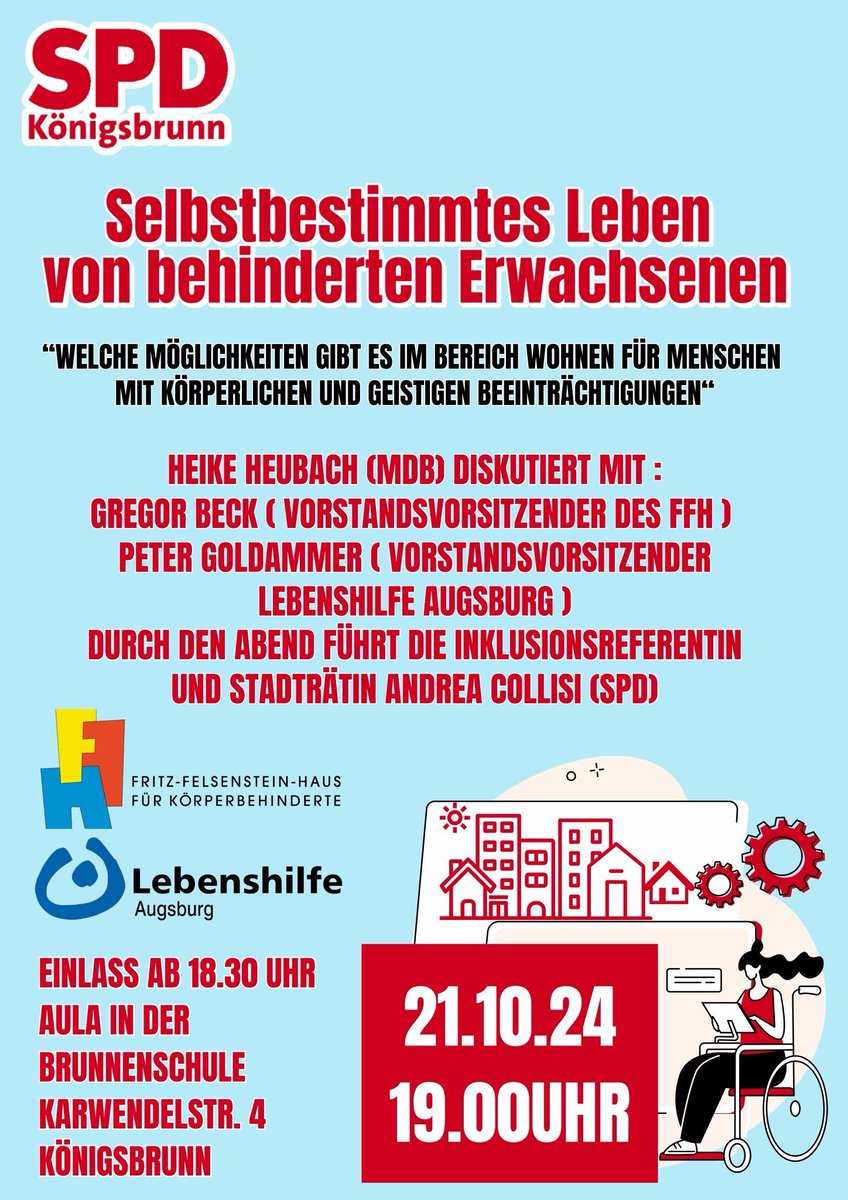 Eine  tolle Veranstaltung der SPD Königsbrunn mit dem Thema "Selbstbestimmtes Leben von behinderten Erwachsenen". Kommt gerne vorbei! #SPD #spdkönigsbrunn #wohnen
