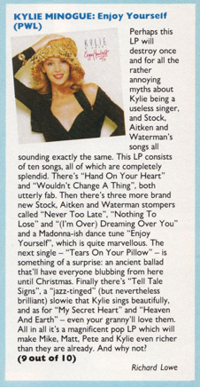 myfizzypop's tweet photo. Happy 35th to one of my favourite #KylieMinogue albums - #EnjoyYourself was released #onthisdayinpop in 1989. #StockAitkenWaterman gave her the pop bops but also some creative gems on this one. #HeavenAndEarth is lovely as is #TellTaleSigns @PWLHitFactory
https://t.co/jvXsRtg87t https://t.co/8muD8BKtcc