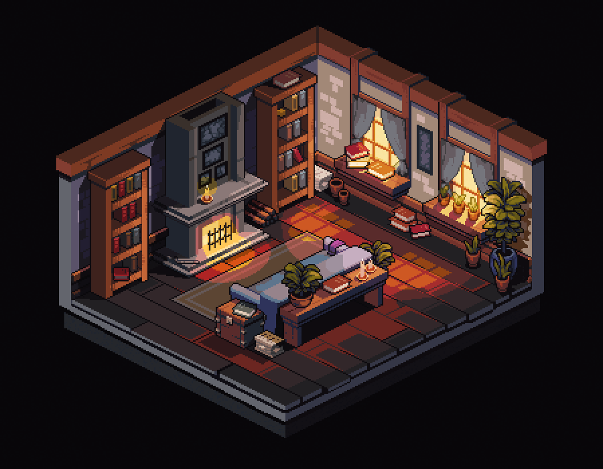Hey #PortfolioDay I make pixel art. 
I do interior/exterior environment
(looking for work 🤔)