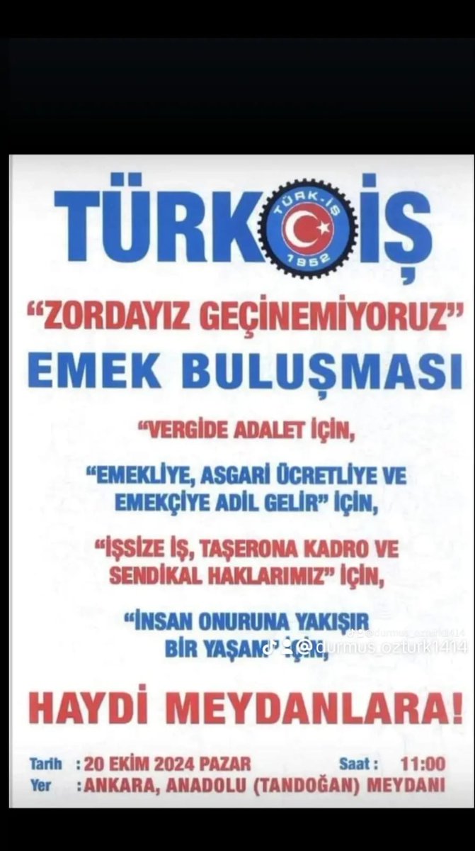 Sayın <a href="/turkiskonf/">TÜRK-İŞ</a> Başk. Ergün Atalay Taşerona kadro sorunu kaç yıldır çözülmedi. 
Taşeronu çözüme kavuşturalım.
#TaşeronAnkarada 

#TaşeronaKadro

<a href="/hakiskonf/">HAKİŞ KONFEDERASYONU</a> Başk. Mahmut Arslan
<a href="/Yolissendikasi/">YOL-İŞ Sendikası</a> Bş Ramazan Ağar
<a href="/diskinsesi/">DİSK</a> Başk. Arzu Çerkezoğlu
<a href="/Guvenlik_is/">Güvenlik-İş Sendikası</a> Başk. Ömer Çağırıcı