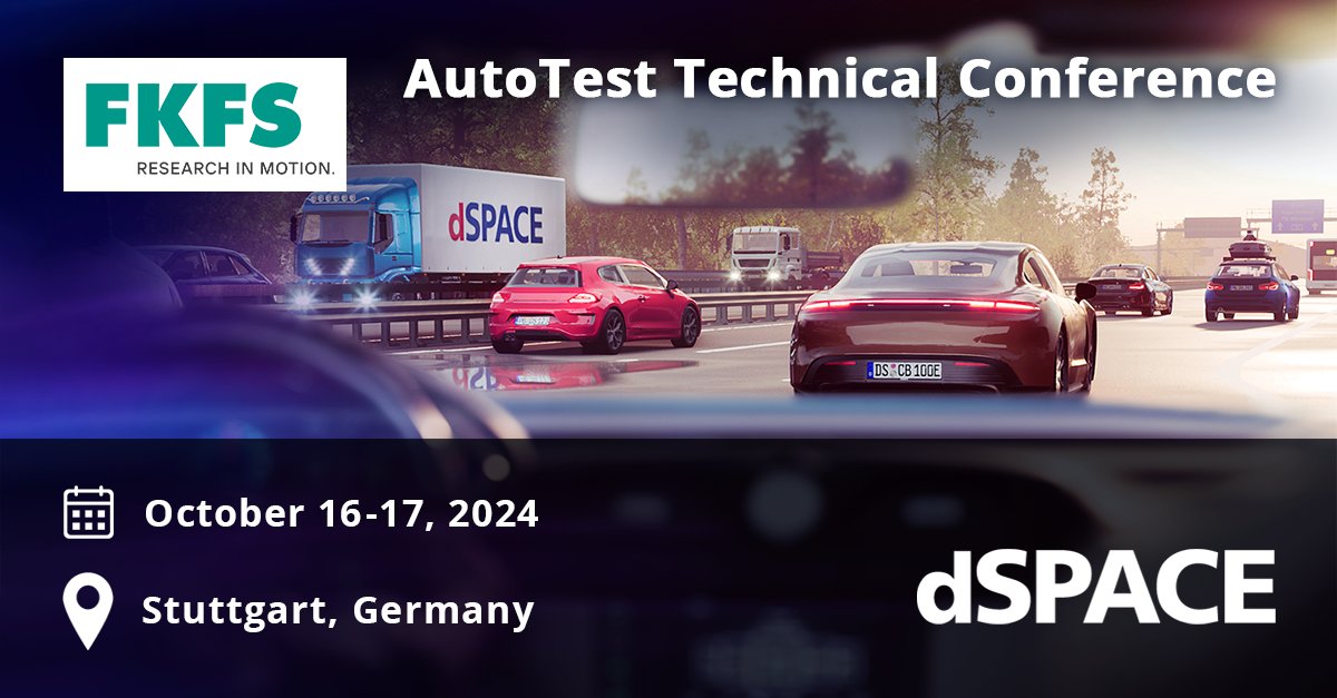 📍 dSPACE at AutoTest Technical Conference 2024: Discover our AURELION sensor simulation software, experience flexible Power HIL test benches and meet our sales team to learn about product innovations.  #sensorSimulation #AutoTestTechnicalConference #PowerHIL #testBenches