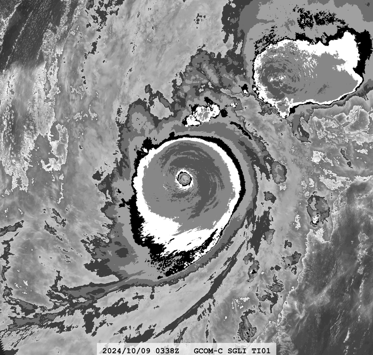 zeb199818's tweet photo. #14L Hurricane #MILTON
Satellite: #GCOMC #SGLI
Channel : T1 (10.8 µm) 500 m
Time : 2024/10/09 0338Z
Eye Temp (IR) : 19.91 °C https://t.co/LeLzdmmn7Y