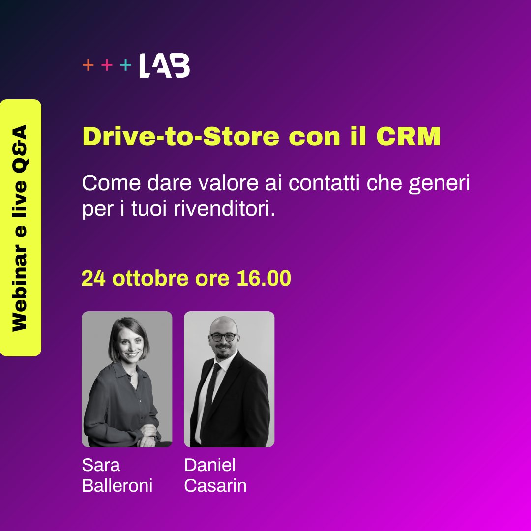 Come tracciare e valorizzazione i contatti generati per i tuoi rivenditori? 

👉 L’attività che si sta dimostrando sempre più strategica nella risoluzione di questo problema è il Drive-to-Store.

🔗 Partecipa al webinar per saperne di più shorturl.at/KDc1G