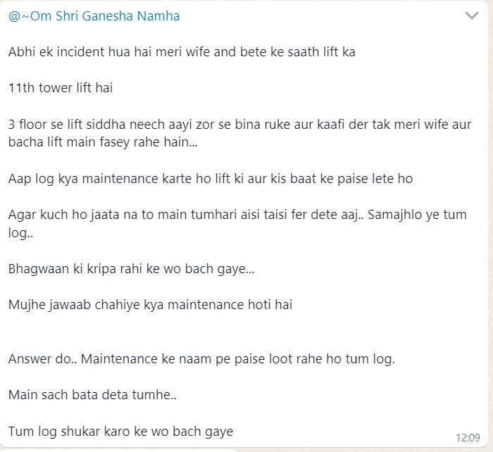 8sukush's tweet photo. @signatureglobal your maintenance team at Sec 81 Signature synera is misguiding for the lift failure to the resident. the lift fell from the 3rd floor and one women and kids just saved and the maintenance guy is playing in whatsapp messages. how can we trust Signature group https://t.co/aYyhVGtIiL