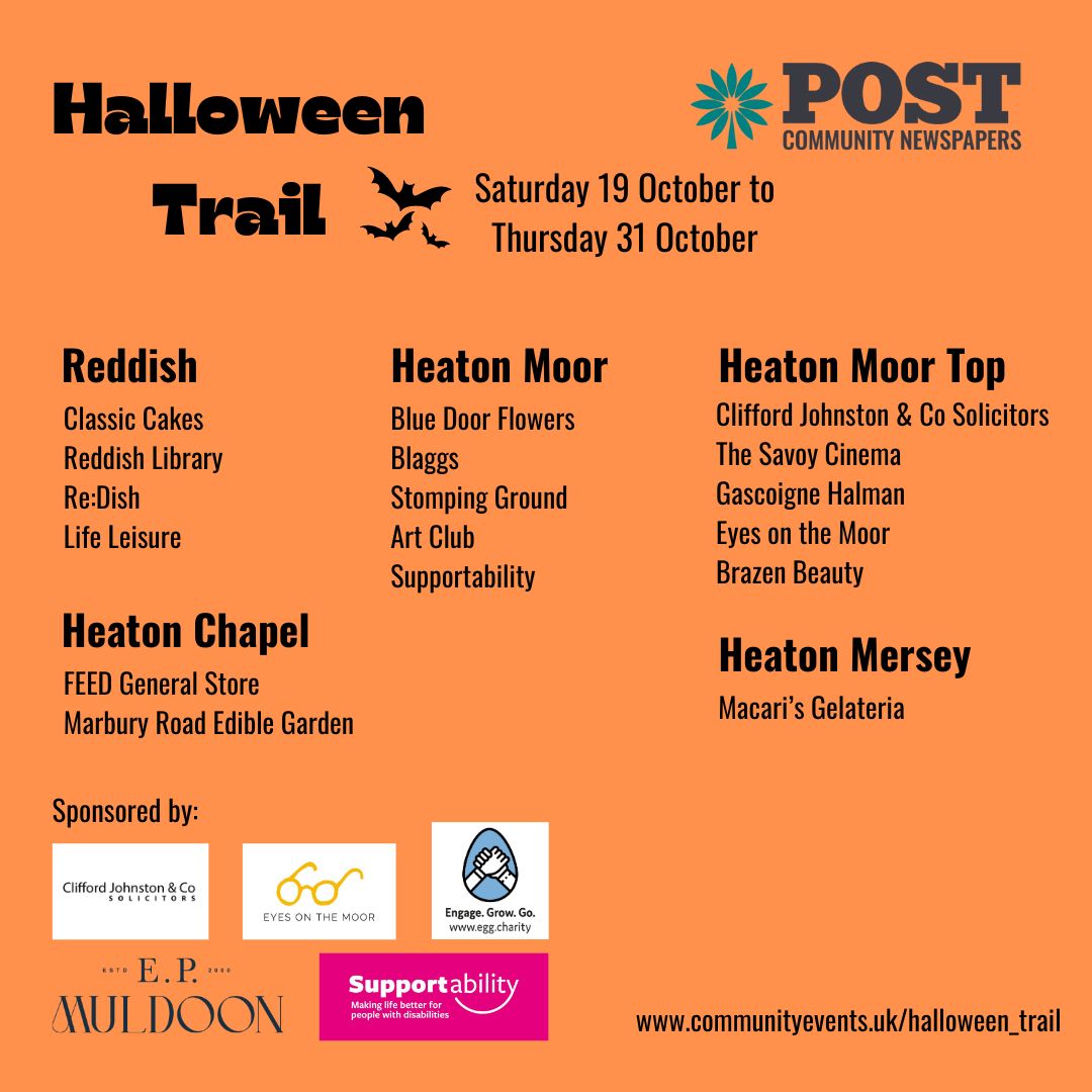 Who's excited for #Halloween? 🎃

We're delighted to be a participating venue at this year's Halloween Trail as part of the Heart of the Heatons festival from 19th - 31st October. 

Let's get spooky! Thanks to <a href="/PostNewsGM/">Post Community Newspapers</a>. 

communityevents.uk/halloween_trail