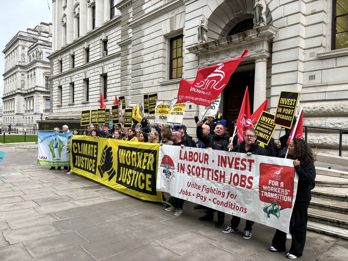 Climate groups and unions coming together to fight for a just transition. <a href="/hmtreasury/">HM Treasury</a> we need investment in future proofed jobs for workers and communities now