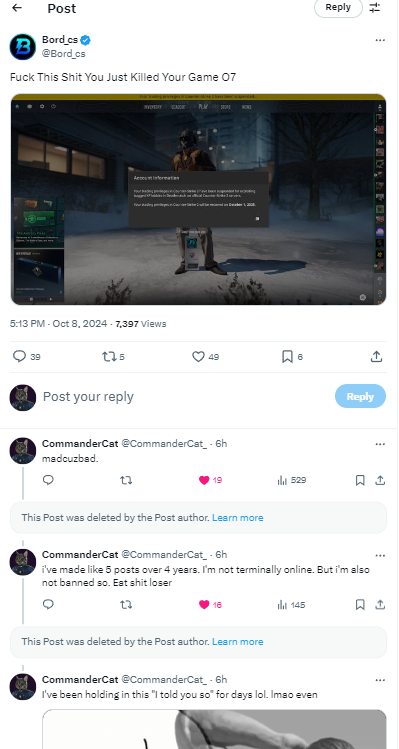 CommanderCat_'s tweet photo. @Bord_cs Why delete your comments man? Ashamed of being stupid? And banned? And also wrong? And did I already say stupid? And also banned? https://t.co/P0jVUJTY4c