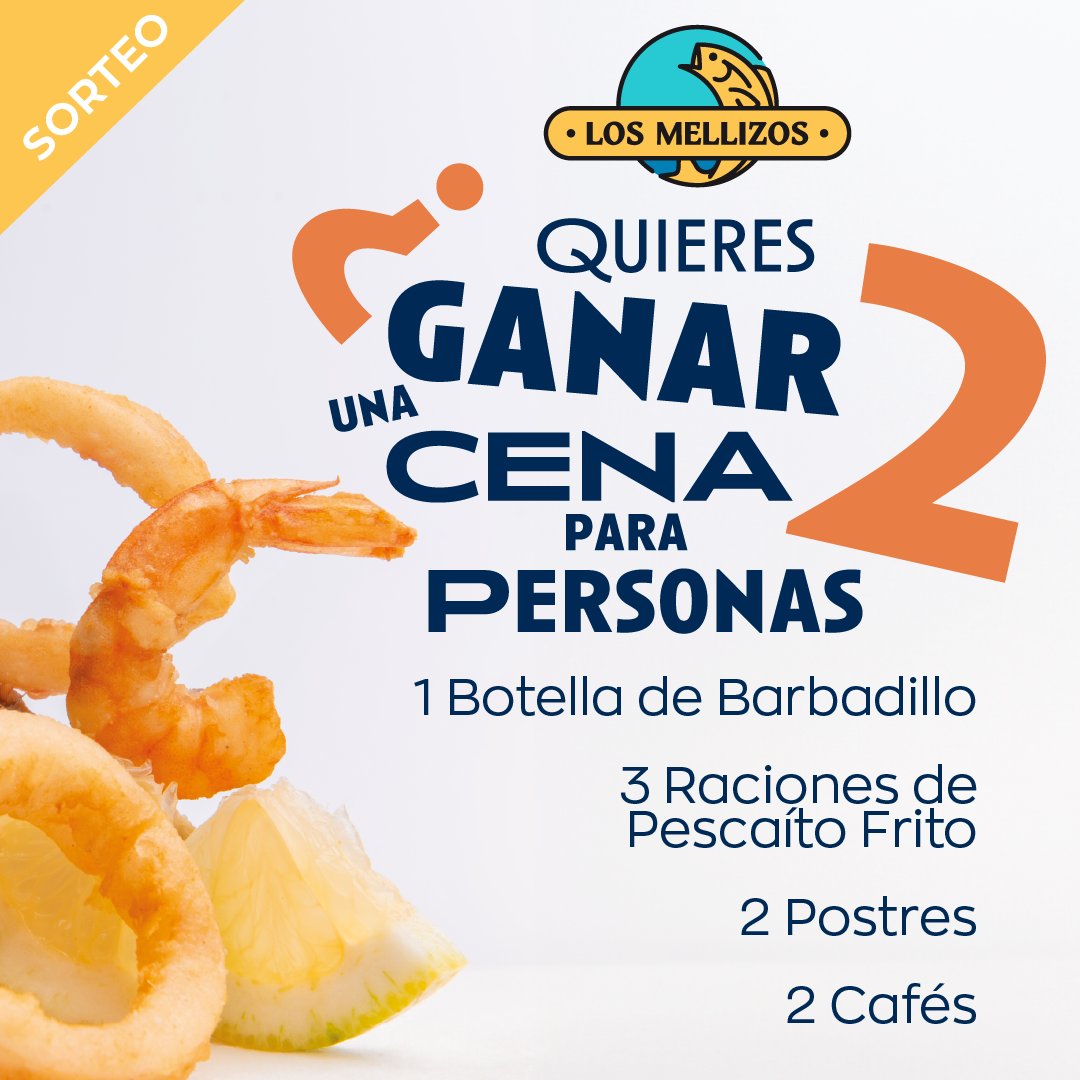 #Sorteo #15DÍASDEORO DEL PESCAITO FRITO. ¿Quieres ganar una comida para 2 en #losmellizos con mucho arte? Para participar tendrás que seguirnos @Mellizosgrupo y darle RT a este Tweet. Publicaremos al ganador/a el 29 de octubre. ¡Suerte!🐟
Canjeable del 4 al 17 de noviembre 2024.