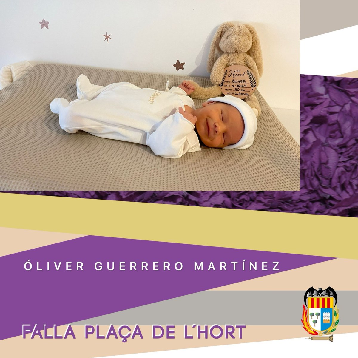 HortFalla's tweet photo. El mes d’octubre començà de la millor manera possible per a la nostra comissió amb el naixement d’un nou falleret. Óliver Guerrero Martínez el dia 1 d’octubre. Ell és fill d’Andrea i Pedro i net de Vicent i Yolanda. Esperem amb moltes ganes vore’l en el casal per primera vegada! https://t.co/5ucpmocXqj