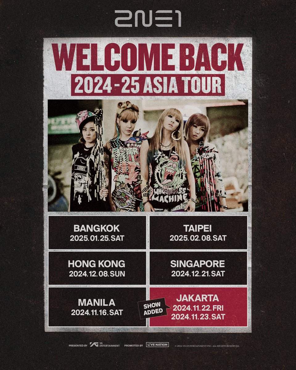 2024-25 #2NE1 ASIA TOUR [WELCOME BACK] IN JAKARTA - ADDITIONAL SHOW ANNOUNCEMENT

📌 Official Tour Website : yg-2ne1.com/welcomeback/

#투애니원 #TOUR #WELCOMEBACK #ADDITIONAL_SHOW #ANNOUNCEMENT #YG