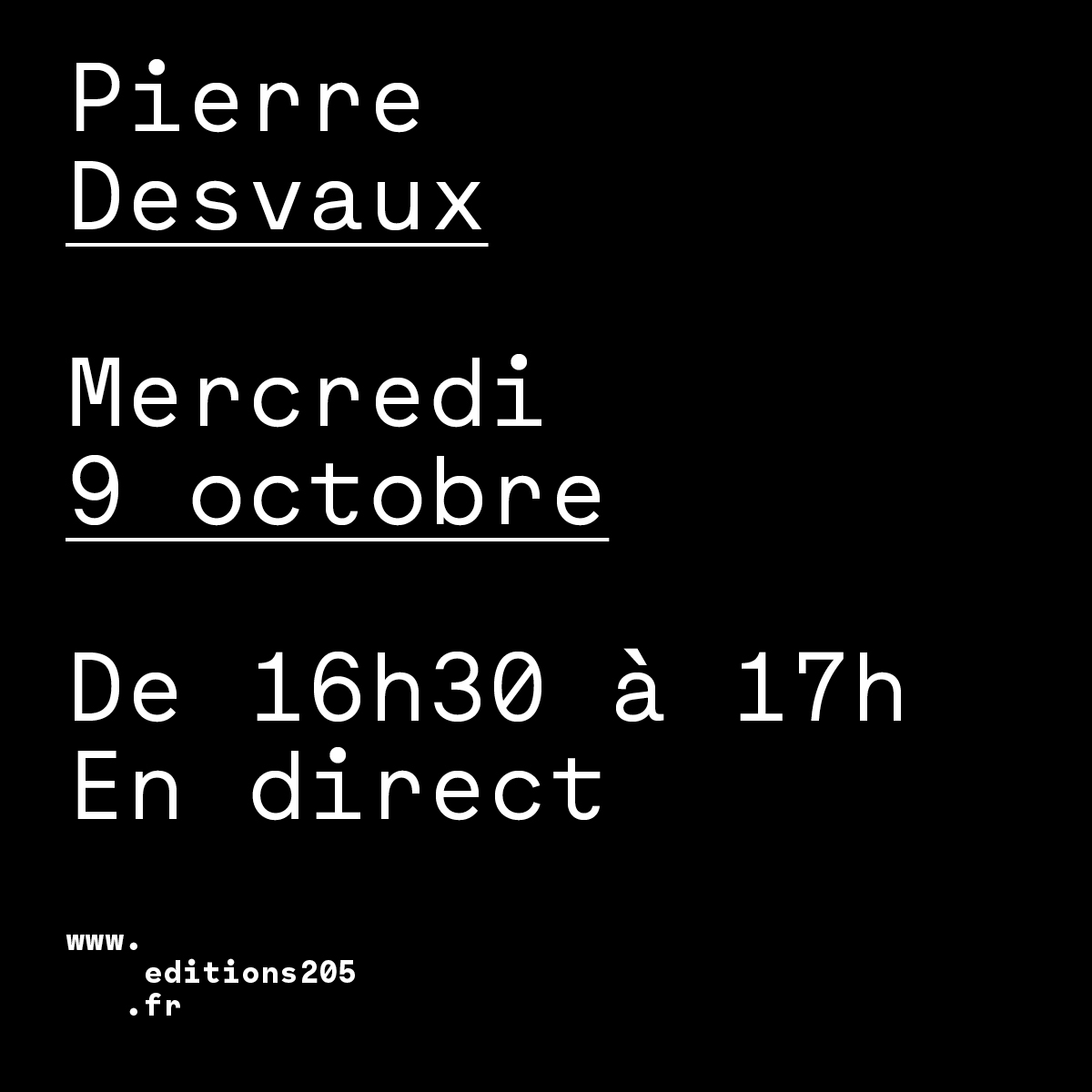 [<a href="/R_Anthropocene/">Radio Anthropocène</a>] avec Pierre Desvaux, géographe, auteur avec Clément Dillenseger et Laëtitia Mongeard, du livre “Métabolisme(s). Matière en circulation, matière en transformation” coédité par les <a href="/editions_205/">Éditions 205</a> et <a href="/ci_anthropocene/">Cité anthropocène</a>

Mercredi 9 octobre
De 16h30 à 17h
En direct