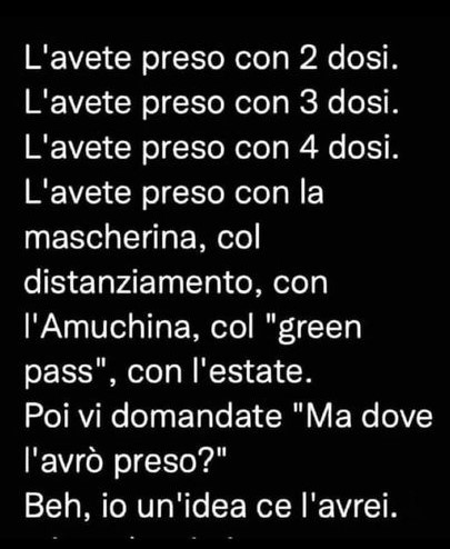 viaggrego's tweet image. Il #Covid lo avete preso con 2 #Dosi, con 3 Dosi, con 4 Dosi, con la #Mascherina e con l'#Amuchina...cos'e' che #Non e' ancora #chiaro??? viaggrego.net/2023/09/il-cov…