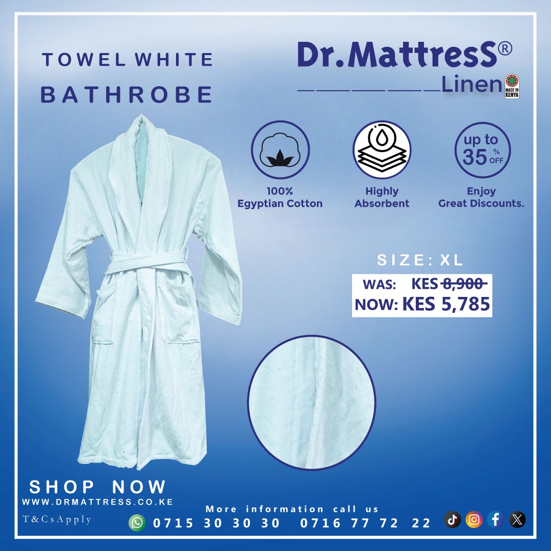 dr_mattress's tweet image. Stay cozy and dry with our highly absorbent Towel Bathrobe made from 100% Egyptian Cotton. 🛁✨

Now available with up to 35% off.

📍Our Locations Countrywide: bit.ly/3JJi66p

☎ For Enquiries: +254 715 30 30 30

#DrMLinen #LuxuryComfort #BathTimeEssentials #CozyCotton
