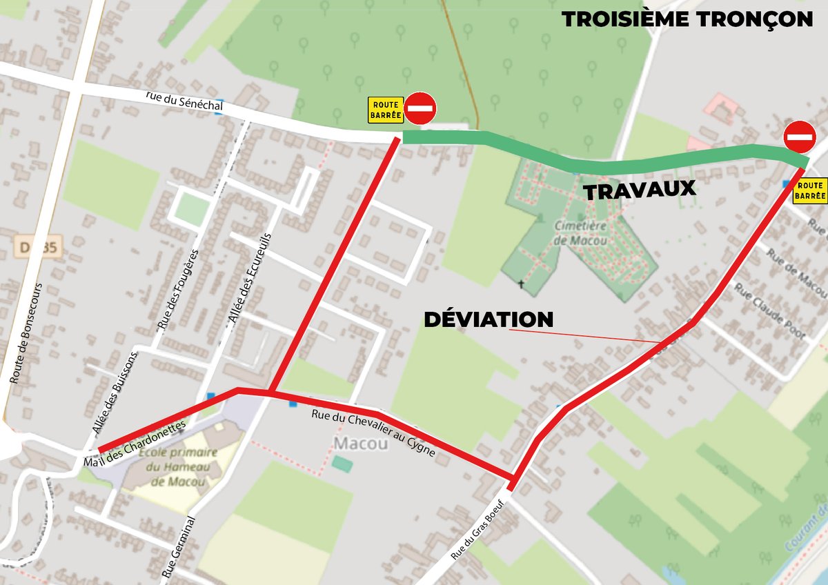 🚧 Travaux d'assainissement🚧

➡️ Du 07/10 au 18/10 : Tronçon 3, du cimetière vers la Route de Bernissart - Rue du Gras Bœuf
➡️ Du 21/10 au 25/10 : Tronçon 3, du cimetière vers la pizzeria Da Melo
➡️ Du 28/10 au 08/11 : Tronçon 2
➡️ Du 11/11 au 22/11 : Tronçon 1
#Travaux #Info