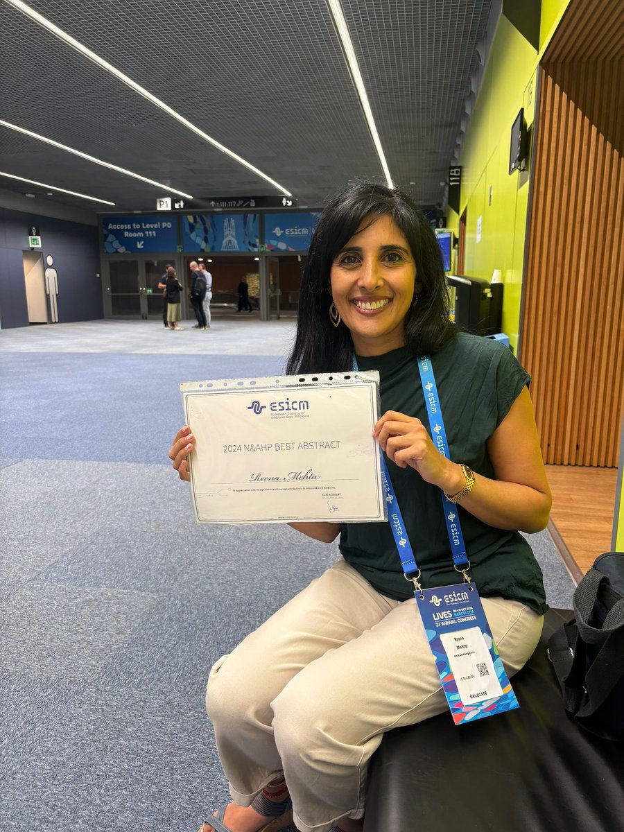 Reena Mehta (@reenam2703) on Twitter photo It’s been a true privilege to win the <a href="/ESICM/">ESICM</a> NAHP abstract award. I hope I have highlighted the importance of weighing patients in the ICU and the impact on clinical therapy. Thank you to the great team that supported me <a href="/avkwong/">Adrian Wong</a> and all the MDT <a href="/KingsCritCare/">King's Critical Care</a> <a href="/KCHPharmacy/">King's College Hospital Pharmacy</a> #ESICM It’s been a true privilege to win the <a href="/ESICM/">ESICM</a> NAHP abstract award. I hope I have highlighted the importance of weighing patients in the ICU and the impact on clinical therapy. Thank you to the great team that supported me <a href="/avkwong/">Adrian Wong</a> and all the MDT <a href="/KingsCritCare/">King's Critical Care</a> <a href="/KCHPharmacy/">King's College Hospital Pharmacy</a> #ESICM