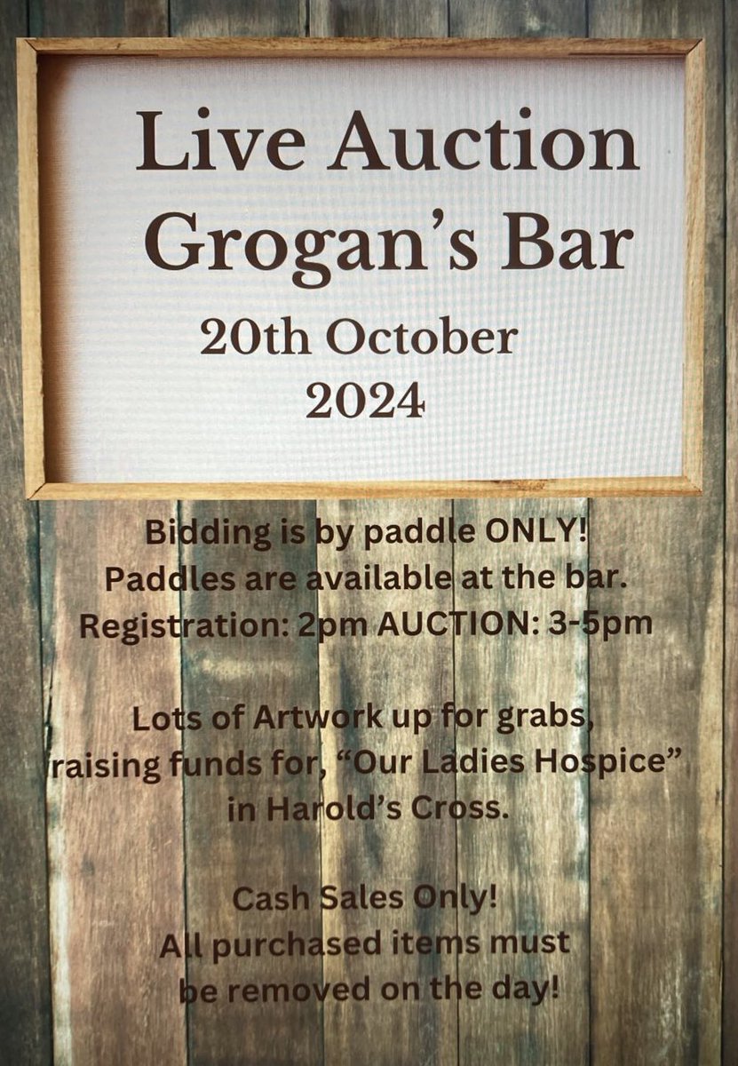 🚨SAVE THE DATE🚨

Our rescheduled Charity Art Auction will take place on Sunday October 20th.

Registration begins in the bar at 2pm with the auction starting at 3pm!

All money raised will be donated to Our Ladies Hospice, Harold’s Cross.

See you there✨