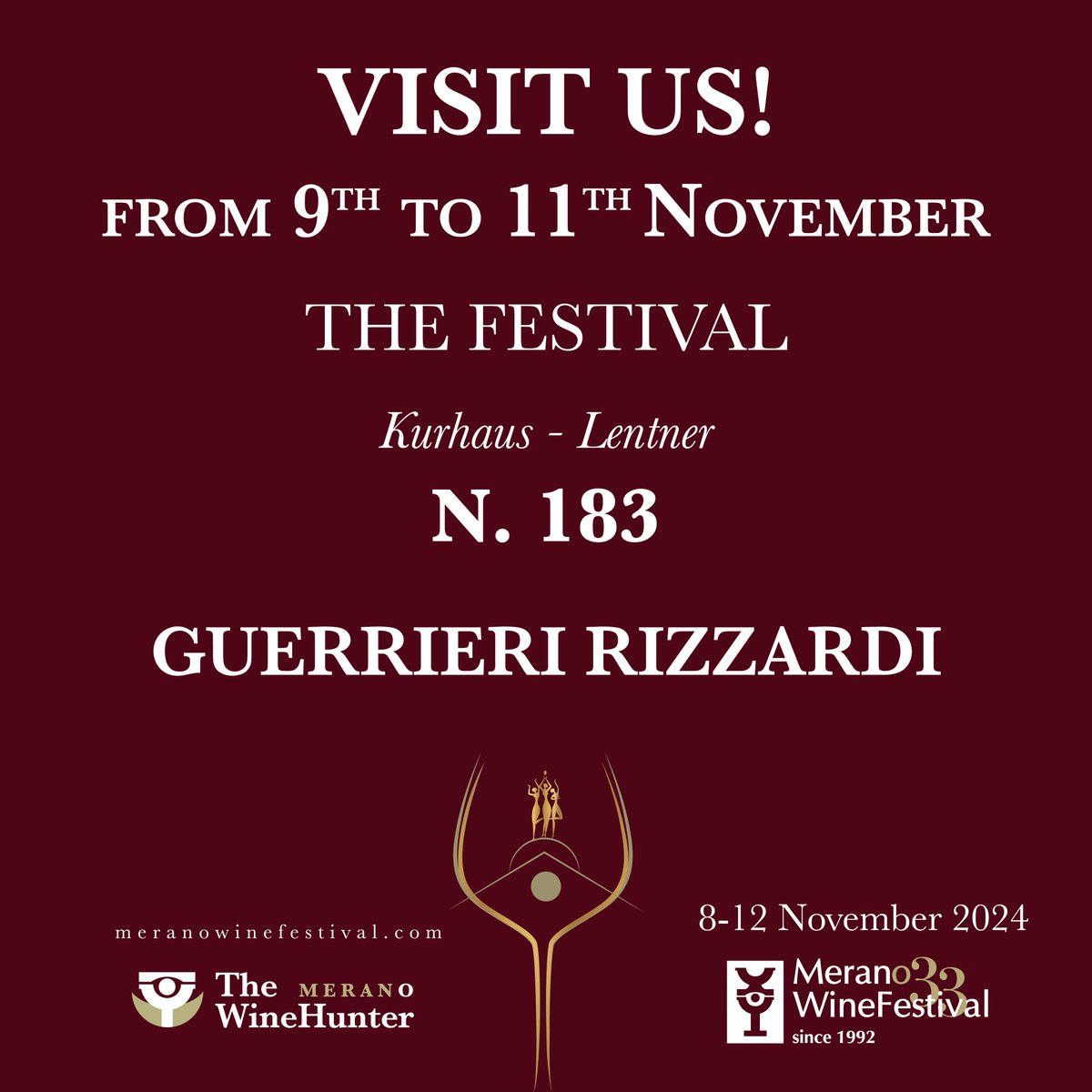 We will be at the #MeranoWineFestival 2024 with a selection of award-winning wines from The Wine Hunter. Taste #Amarone, #Bardolino, and #Soave—authentic expressions of the Veronese terroir.
Read the article here: guerrieri-rizzardi.it/en/merano-wine…