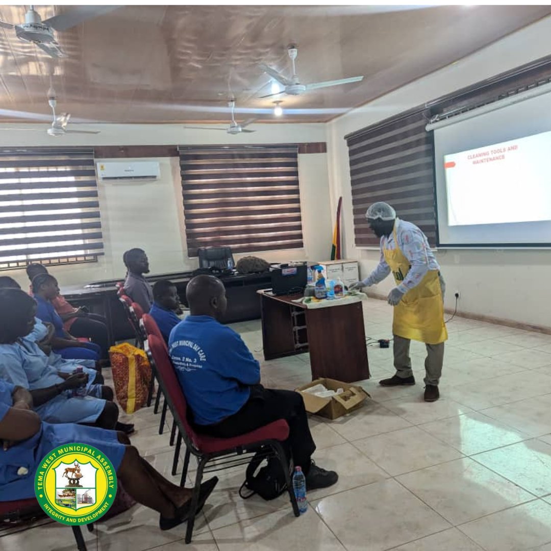 west_tema's tweet photo. The Environmental Health Officers and clearners at the Tema West Municipal Assembly (TWMA) has undergone a two-day training program focusing on effective cleaning techniques.
The training, which was well organized, included interactive methodologies, understanding of cleaning https://t.co/WJ2RqG4Sy6
