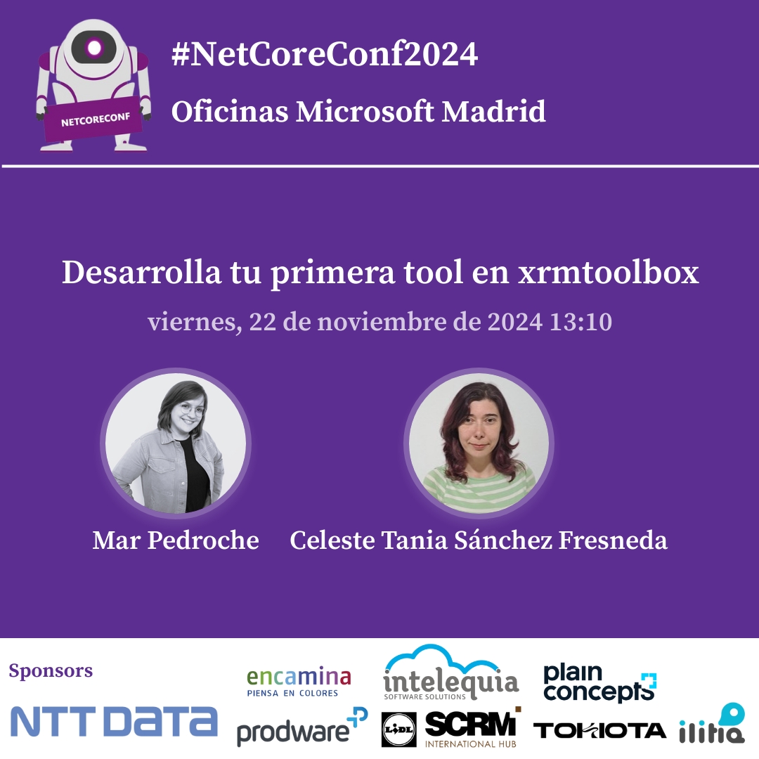 netcoreconf (@netcoreconf) on Twitter photo 📢 Speakers 📢
👉🏼 Desarrolla tu primera tool en xrmtoolbox
🗣 <a href="/MarPedroche/">Mar Pedroche</a> & Celeste
🚀 ¿Quieres crear tu primera herramienta en XrmToolBox? Te mostramos cómo, paso a paso, y te explicamos el proceso para publicarla en la tienda oficial.
👉eventbrite.co.uk/e/entradas-net… 📢 Speakers 📢
👉🏼 Desarrolla tu primera tool en xrmtoolbox
🗣 <a href="/MarPedroche/">Mar Pedroche</a> & Celeste
🚀 ¿Quieres crear tu primera herramienta en XrmToolBox? Te mostramos cómo, paso a paso, y te explicamos el proceso para publicarla en la tienda oficial.
👉eventbrite.co.uk/e/entradas-net…