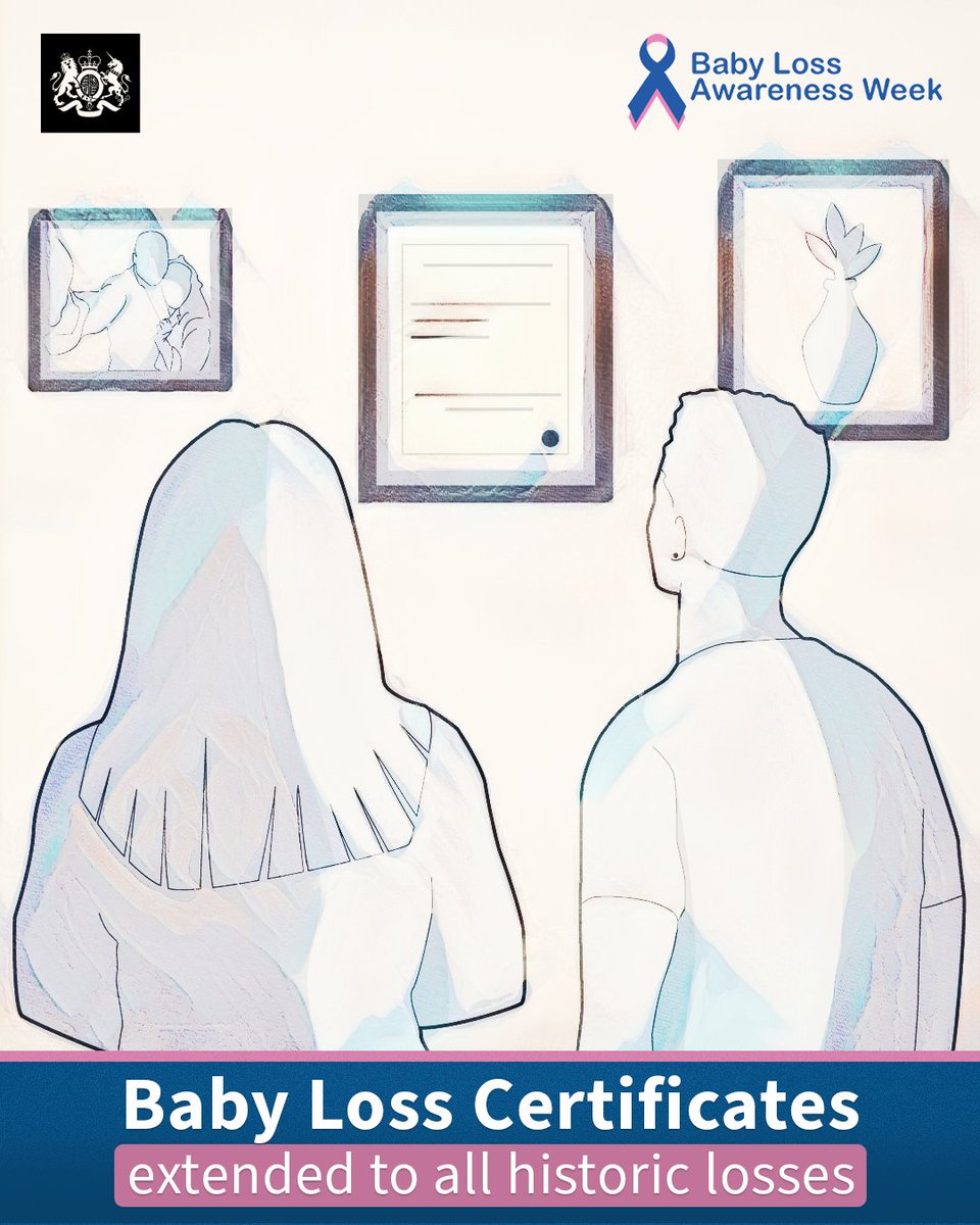 From today, we’ve extended the baby loss certificate service to cover all historic losses, no matter how long ago 💖💙

This means more grieving parents can request the voluntary certificate to recognise their loss.

Find out more: gov.uk/request-baby-l…

#BabyLossAwarenessWeek