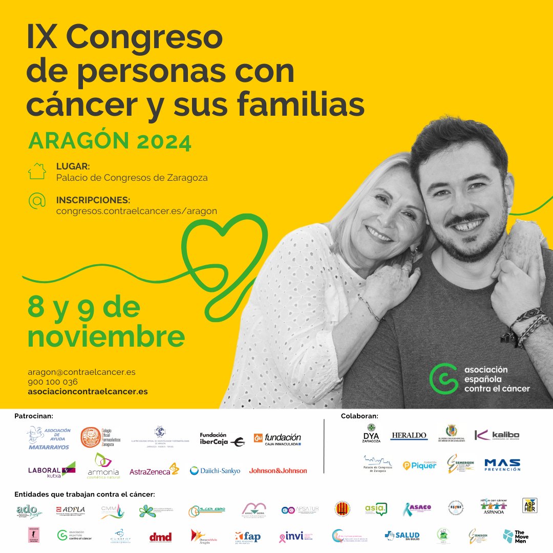 ¡Ya tenemos aquí una nueva edición del 𝐂𝐨𝐧𝐠𝐫𝐞𝐬𝐨 𝐝𝐞 𝐏𝐞𝐫𝐬𝐨𝐧𝐚𝐬 𝐜𝐨𝐧 𝐂á𝐧𝐜𝐞𝐫 𝐲 𝐬𝐮𝐬 𝐅𝐚𝐦𝐢𝐥𝐢𝐚𝐬 𝐞𝐧 𝐀𝐫𝐚𝐠ó𝐧! 💚 ¿Quieres saber más? Sigue el hilo 🧶