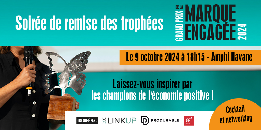 🏆 Grand Prix de la Marque Engagée : Valoriser la Responsabilité Sociétale des Marques !

Rejoignez-nous en Amphi Havane à 18h15 pour découvrir les lauréats.