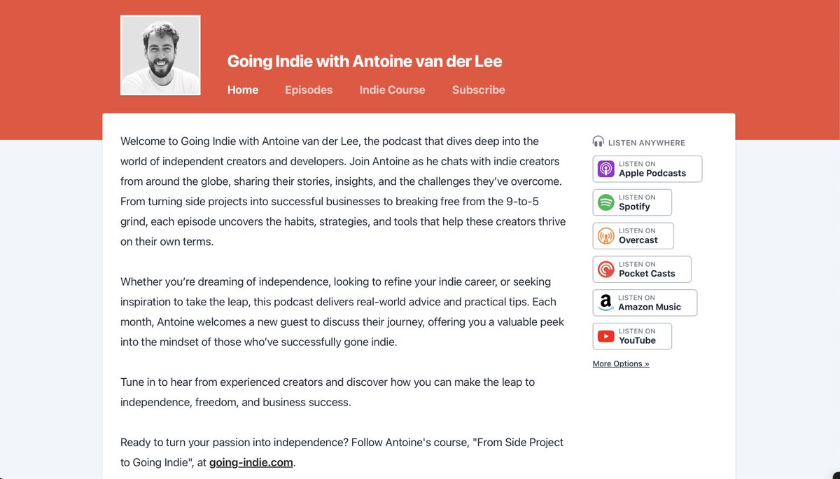 Ready to get inspired by stories from indie creators?

Check out the "Going Indie with Antoine van der Lee" podcast:
avanderlee.com/general/the-go…    

#swiftlang #iosdev