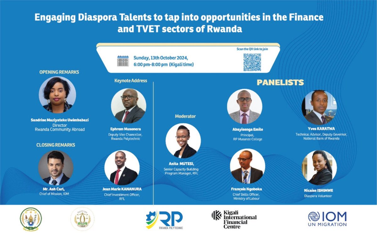 ENGAGING #DIASPORA TALENT TO TAP INTO OPPORTUNITIES IN RWANDA'S FINANCE SECTOR

📆 : On Sunday, October, 13th, 2024. 

⏰: 6:00pm - 8:00pm Kigali time 🇷🇼

<a href="/Ash_Carl80/">Ash Carl</a> <a href="/abem2002/">Emile ABAYISENGA</a> <a href="/ngonfr/">Ngoboka Francois</a> <a href="/NicaiseI/">Nicaise Ishimwe</a> <a href="/emusonera/">Ephrem MUSONERA</a> <a href="/Suwimbabazi_M/">Sandrine Uwimbabazi Maziyateke</a> <a href="/yehoyada/">Yehoyada Mbangukira, Pres. U.S. Rwandan Community</a> <a href="/ndengerapatrick/">Ndengera A.P.</a> <a href="/AmbMukantabana/">Mathilde Mukantabana</a>