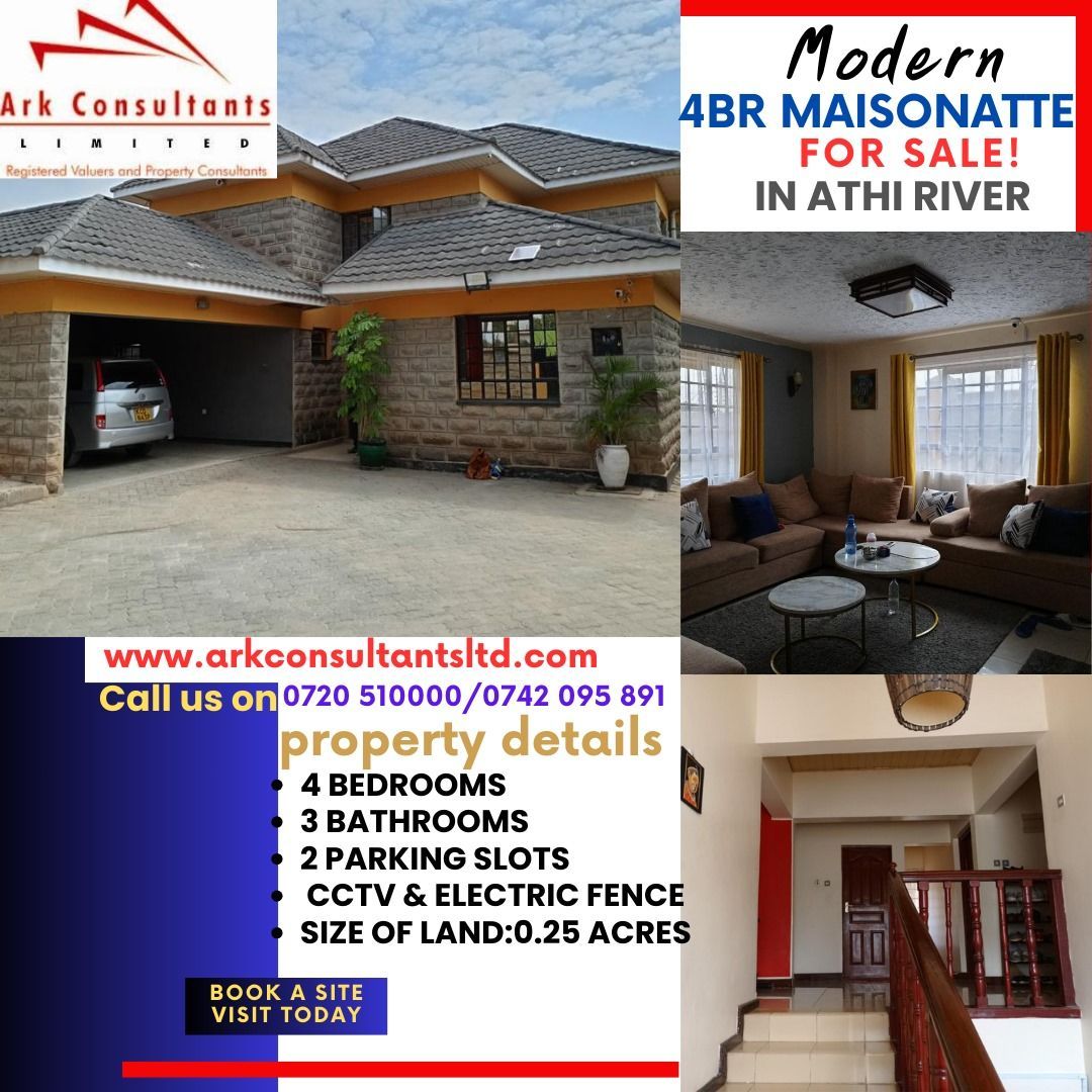 arkconsultantsl's tweet photo. An exquisite 4-bedroom residence is for sale in Athi River, with  2 ensuite, two balconies, a study room, a family room, and a detached SQ. This spacious dwelling offers a great investment in this tranquil and safe neighborhood. Call 0720 510 000/0742 095 891 details. https://t.co/Fgshajcz2V